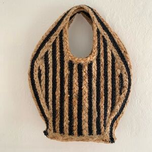 Striped Tan and Black Jute Tote Bag